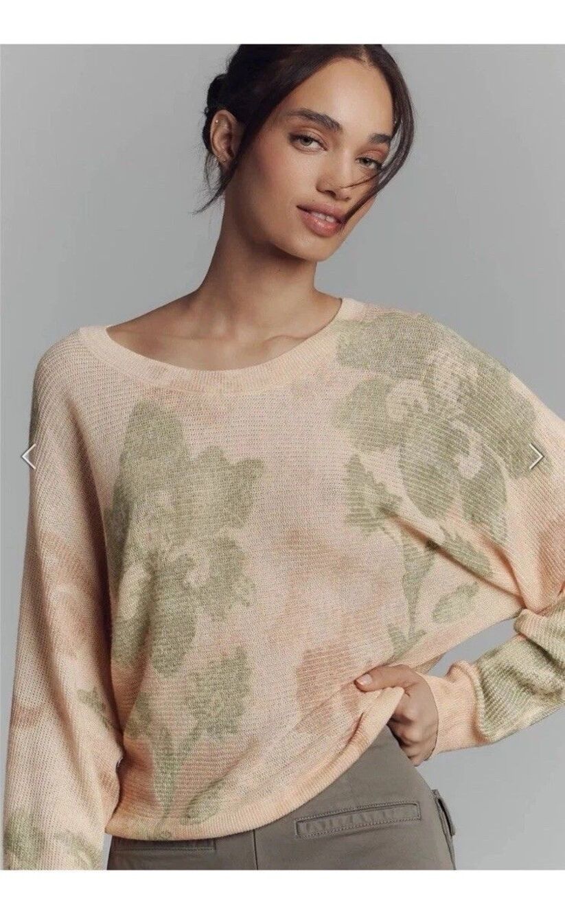 Anthropologie Printed-Linen Pullover Sweater Size L NWT